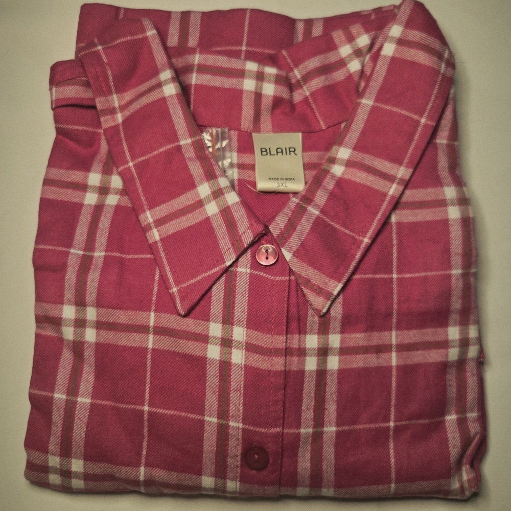 Blair Women's Pink Plaid Flannel Button Up 3XL